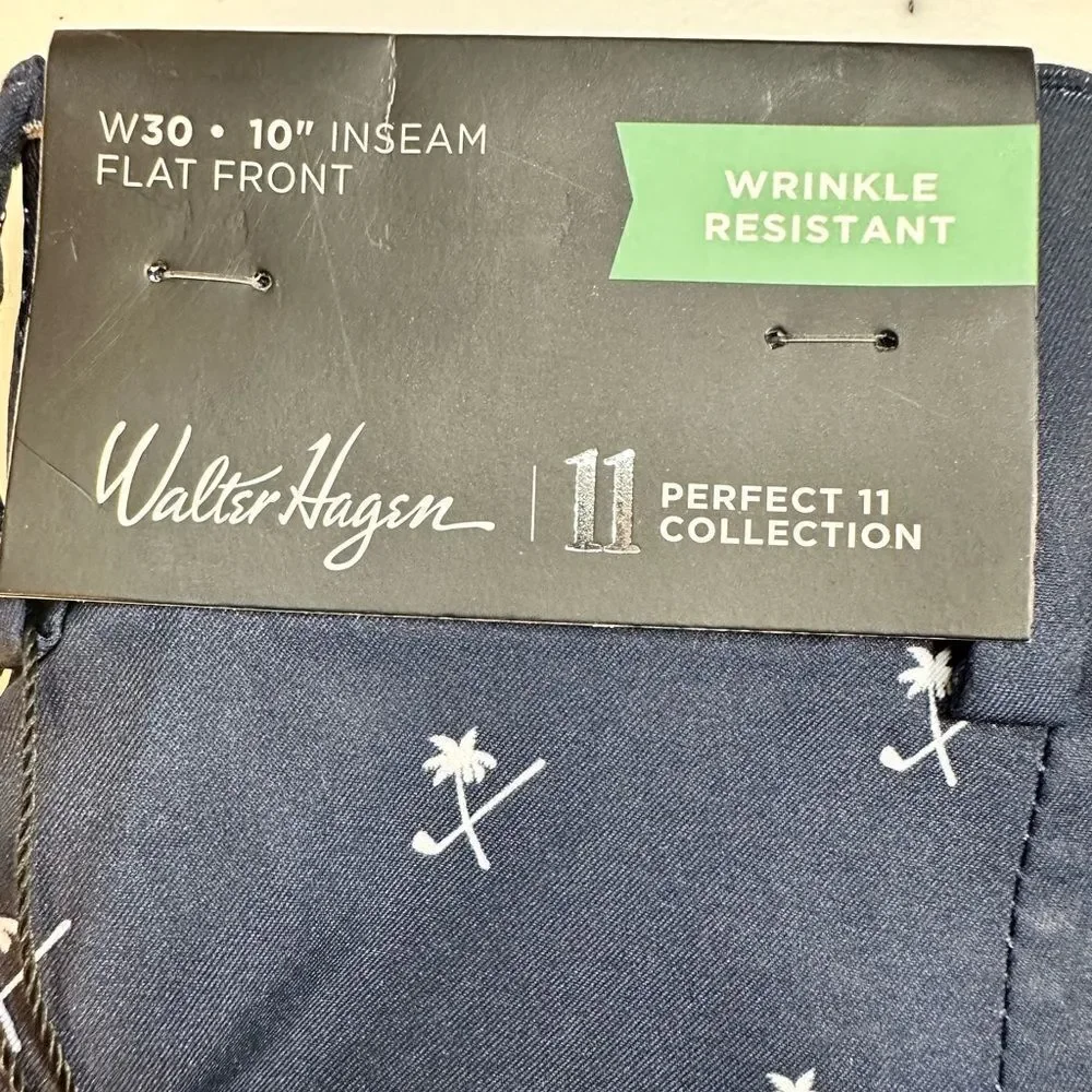 NWT Walter Hagen Navy Blue Palm Club Print Golf Casual 10” Shorts  - Size 30”